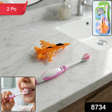 Kids Cartoon Toothbrush With Airplane Toy (2 Pc Set)