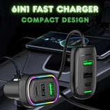 Rgb Breathing Light Multi Port Car Usb Charger (1 Set 1.5m)